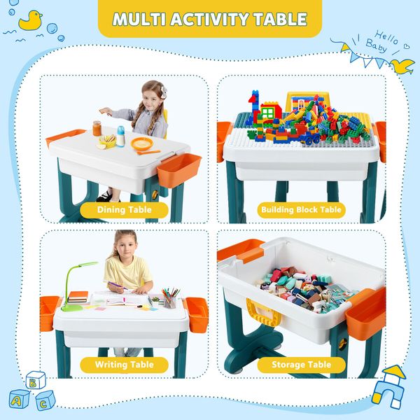 Kids Table and 2 Chairs Set Toddler Play Centre Childrens Study Activity Picnic Block Building Outdoor Indoor Plastic