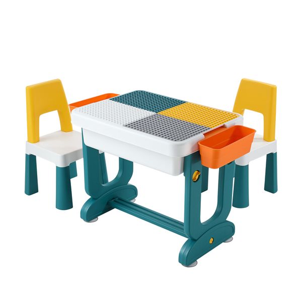 Kids Table and 2 Chairs Set Toddler Play Centre Childrens Study Activity Picnic Block Building Outdoor Indoor Plastic