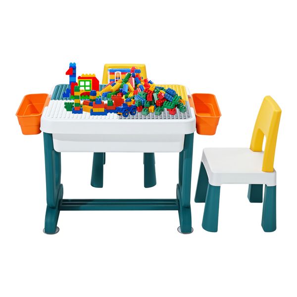 Kids Table and 2 Chairs Set Toddler Play Centre Childrens Study Activity Picnic Block Building Outdoor Indoor Plastic