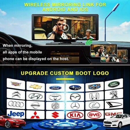 9.3" Portable Car Radio with 2.5k Dashcam,Wireless Dash Mount Apple CarPlay & Android Auto,Touch Screen Display,Double Din Stereo Bluetooth,Mirror Link,FM,Drive Mate CarPlay Navigation,Carbuddy