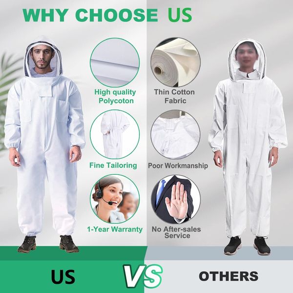 Professional Bee Suit for Men Women,Beekeeping Suit Beekeeper Suit with Glove &Ventilated Hood,Multi-Size Bee Outfit for Backyard and Bee Keeper (Size:XXL)