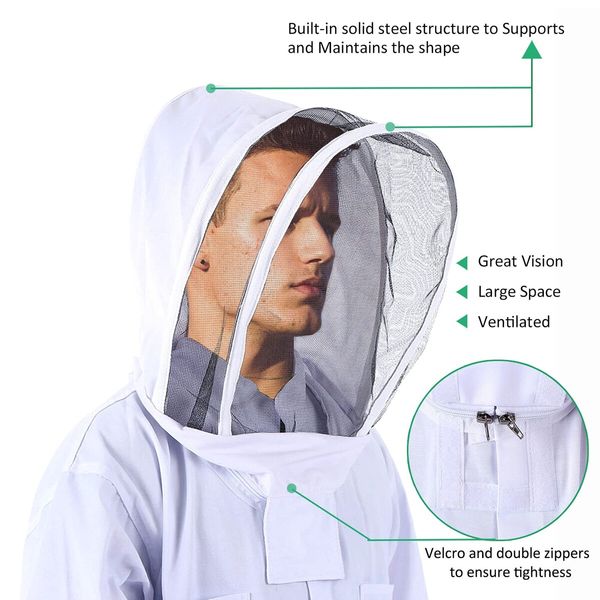 Professional Bee Suit for Men Women,Beekeeping Suit Beekeeper Suit with Glove &Ventilated Hood,Multi-Size Bee Outfit for Backyard and Bee Keeper (Size:XXL)