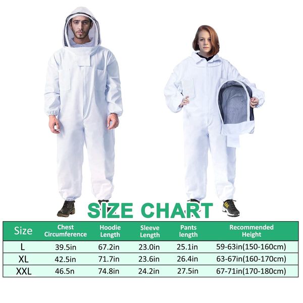 Professional Bee Suit for Men Women,Beekeeping Suit Beekeeper Suit with Glove &Ventilated Hood,Multi-Size Bee Outfit for Backyard and Bee Keeper (Size:XL)