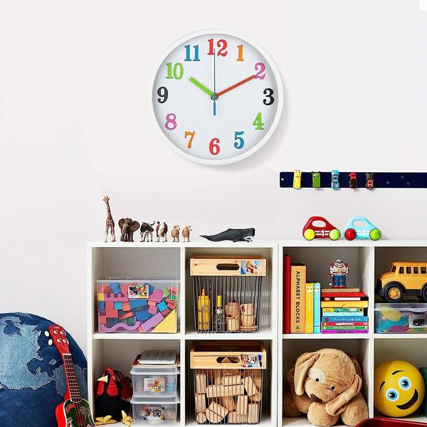 Colorful Kids Wall Clock 10 Inch Silent Non Ticking Quality Quartz Battery Operated Wall Clocks