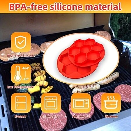 1pc Burger Patty Maker, Silicone Burger Press Freezer Container, 7 In 1 Small Multi Burger Forming Mold, Meat Slider Shape Tray, Freezer Storage Container