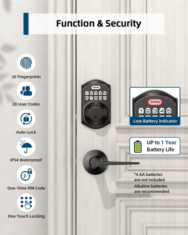 Fingerprint Door Lock Keyless Entry Electronic Keypad Deadbolt Front Door Lock Set with Auto Lock and 1 Touch Locking, Oil Rubbed Bronze