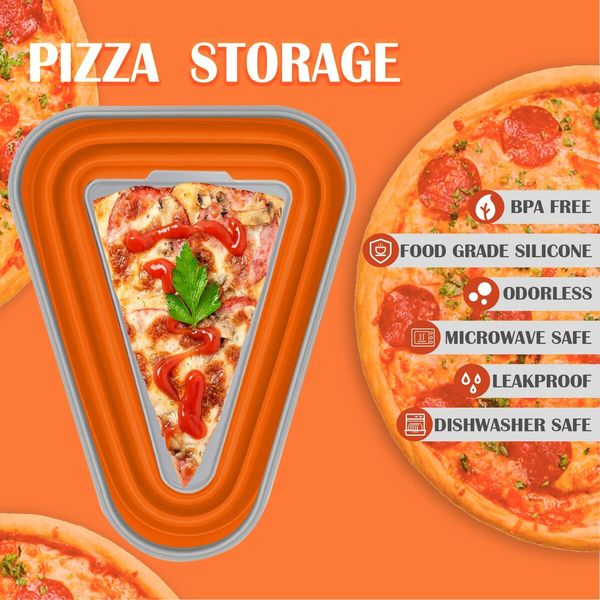 Adjustable Pizza Storage Container,Pizza Slice Container can be Microwaved and Reused,Pizza Slice Pack with 5 Heating Plates (Orange)