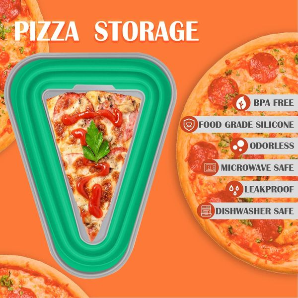 Adjustable Pizza Storage Container,Pizza Slice Container can be Microwaved and Reused,Pizza Slice Pack with 5 Heating Plates (Green)