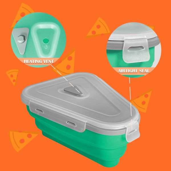 Adjustable Pizza Storage Container,Pizza Slice Container can be Microwaved and Reused,Pizza Slice Pack with 5 Heating Plates (Green)