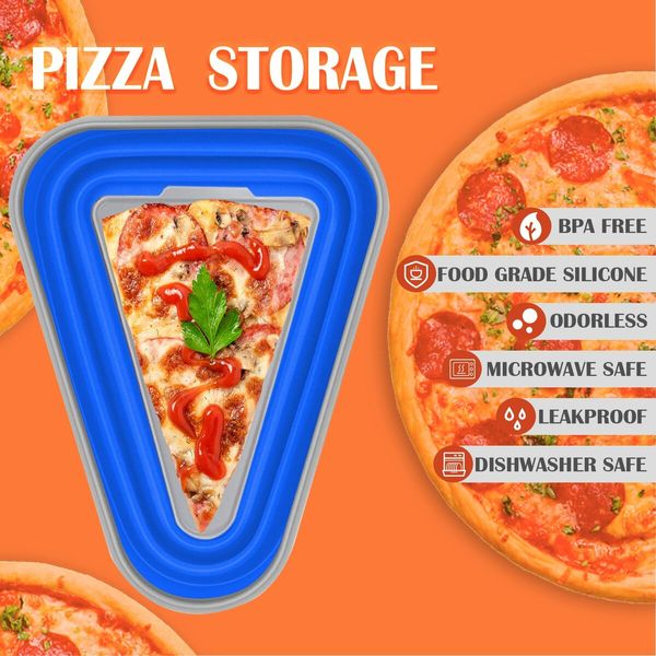 Adjustable Pizza Storage Container,Pizza Slice Container can be Microwaved and Reused,Pizza Slice Pack with 5 Heating Plates (Blue)