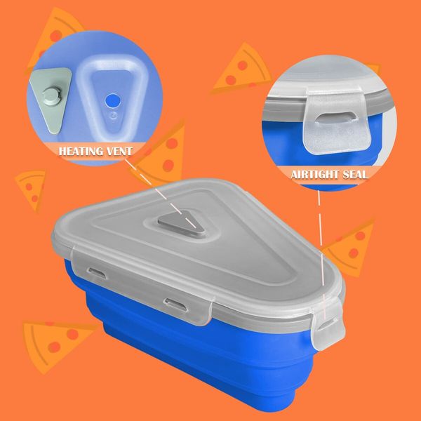 Adjustable Pizza Storage Container,Pizza Slice Container can be Microwaved and Reused,Pizza Slice Pack with 5 Heating Plates (Blue)