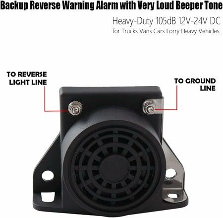 Car Backup Alarm, 107dB 12V-24V DC Waterproof Industrial Heavy-Duty Backup Reverse Warning Alarm