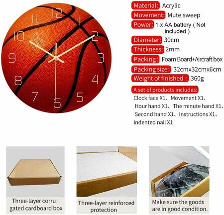 Basketball Wall Clock Bedroom Livingroom Birthday Chritmas Gifts Present for Kids Son Boys Baby Child NBA Basketball MLB Fans