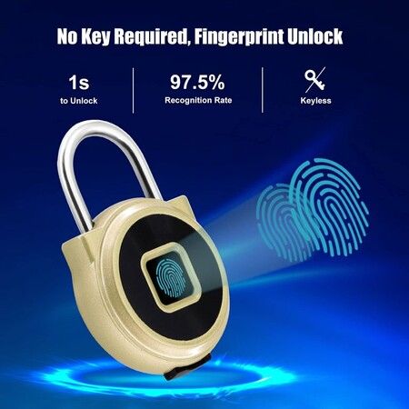 Smart Fingerprint Padlock, Bluetooth Lock, USB Rechargeable, Remote Authorization, IP65 Waterproof, for Locker, Backpack, Bike, Storage