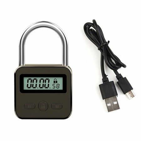 Smart Time Lock LCD Display Time Lock Multifunction Travel Electronic Timer, Waterproof USB Rechargeable Temporary Timer Padlock