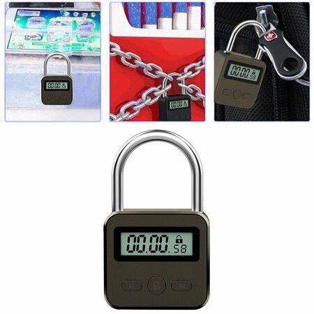 Smart Time Lock LCD Display Time Lock Multifunction Travel Electronic Timer, Waterproof USB Rechargeable Temporary Timer Padlock