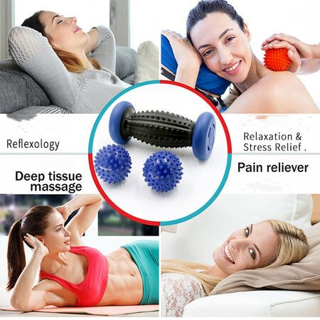 Foot Roller Massage Ball for Plantar Fasciitis Relief Myofascial Body Muscle Pain-1 Foot Massage Roller & 2 Spiky Balls-Pink