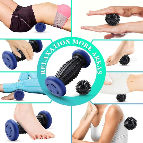 Foot Roller Massage Ball for Plantar Fasciitis Relief Myofascial Body Muscle Pain-1 Foot Massage Roller & 2 Spiky Balls-Pink