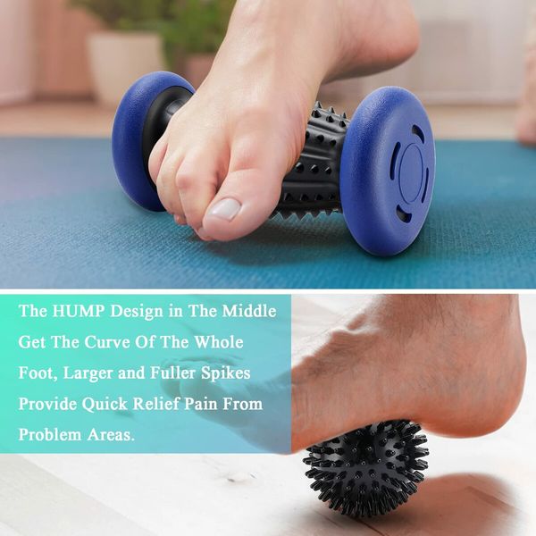 Foot Roller Massage Ball for Plantar Fasciitis Relief Myofascial Body Muscle Pain-1 Foot Massage Roller & 2 Spiky Balls-Grey