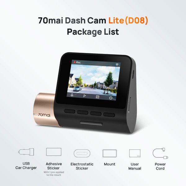 Dash Cam Lite, Micro SD Card 64GB, 1080P Full HD, Sony IMX307, Built-in G-Sensor, 130 Wide Angle FOV, WDR, Night Vision, Loop Recording