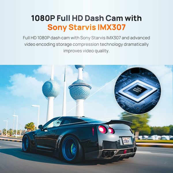 Dash Cam Lite, Micro SD Card 64GB, 1080P Full HD, Sony IMX307, Built-in G-Sensor, 130 Wide Angle FOV, WDR, Night Vision, Loop Recording