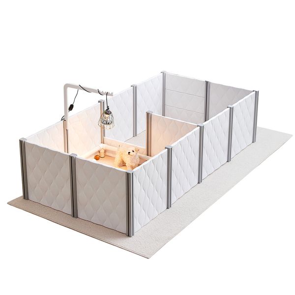 Pet Dog Playpen Enclosure Kennel Whelping Box Supplies Cat Cage Puppy Pen Panel 2 In 1 Safety Gate Fence Indoor Play Exercise Lamp Holder