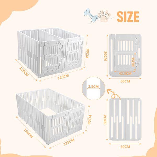 Dog Playpen Pet Cat Enclosure Crate Indoor Puppy Exercise Cage Safety Play Pen Fence Whelping Box Large Kennel Portable 125x180x80cm