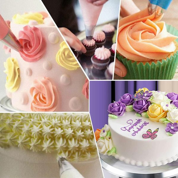 30cm Cake Turntable Stand 26Pcs Decorating Kit Supplies Baking Tools Rotating Stand Icing Piping Nozzle Spatula Cutter Pastry Bag Scraper Aluminium