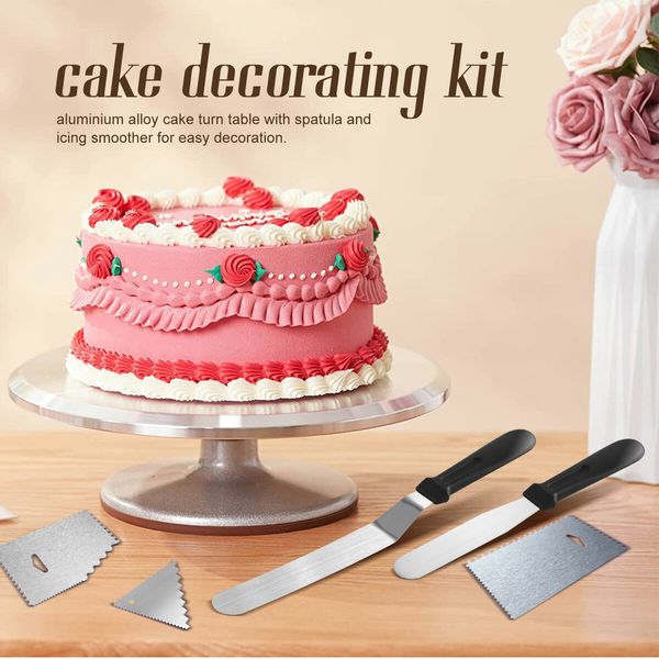 30cm Cake Turntable 35Pcs Decorating Supplies Kit Rotating Stand Baking Tools Aluminium Piping Tip Icing Spatula Pastry Bag Flower Nail