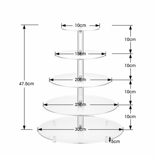 Acrylic Cupcake Stand 5 Tier Display Shelf Unit Cup Cake Holder Bakery Donut Model Pastry Serving Round Clear Wedding Party Decor