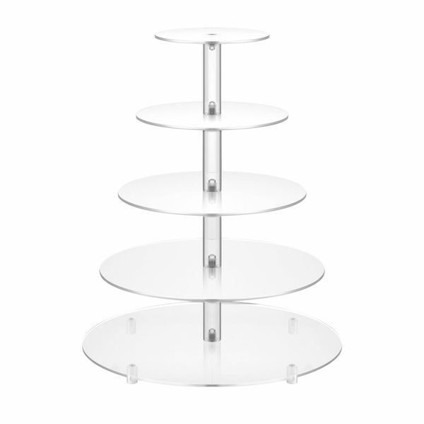 Acrylic Cupcake Stand 5 Tier Display Shelf Unit Cup Cake Holder Bakery Donut Model Pastry Serving Round Clear Wedding Party Decor