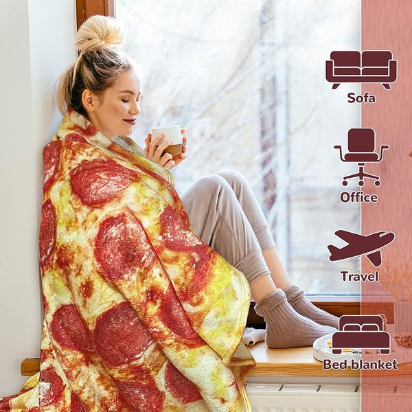 Pizza Throw Blanket Adult Double Sided Funny Realistic Custom Throw Blanket Novelty Gift (150*150CM)