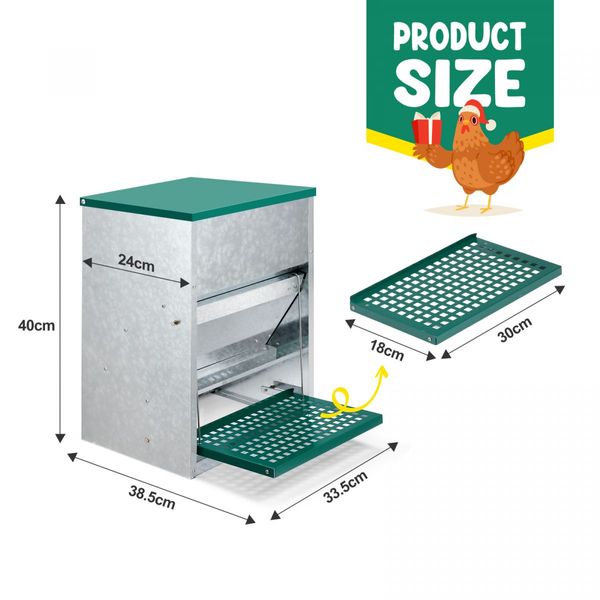 Auto Chicken Feeder 10kg Automatic Treadle Poultry Chook Rat Proof Food Dispenser Feeding Equipment Galvanized Steel