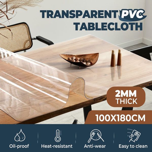 PVC Tablecloth Clear Plastic Dining Desk Table Cloth Cover Protector Mat 2MM 
