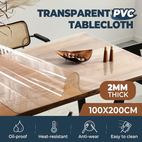 PVC Tablecloth Clear Plastic Dining Desk Table Cloth Cover Protector Mat 2MM 
