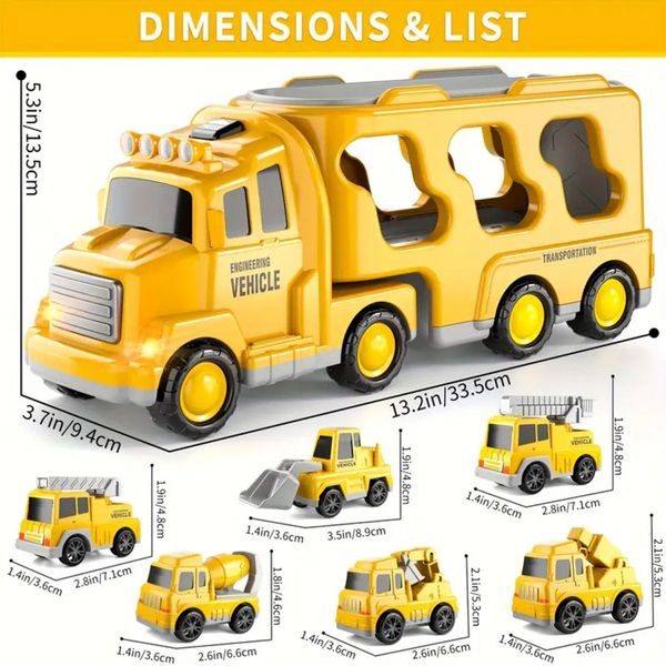 Construction Toddler Truck Toys for Age 3+ Boys,5-in-1 Friction Power Vehicle Car Toy for Toddlers,Carrier Truck Toys for Kids,Christmas Birthday Gifts for Girls Age 3+