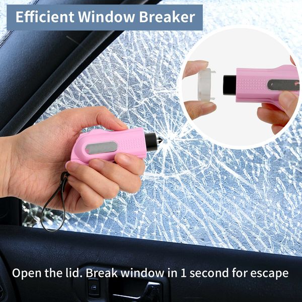 2 Pack Car Window Breaker Seatbelt Cutter 2-in-1 Emergency Keychain Car Escape Tool with Glass Breaker Seat Belt Cutter(Pink)