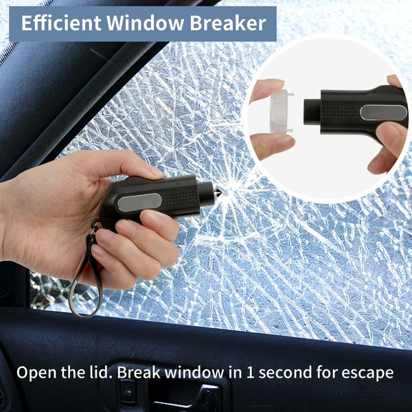 2 Pack Car Window Breaker Seatbelt Cutter 2-in-1 Emergency Keychain Car Escape Tool with Glass Breaker Seat Belt Cutter(Black)