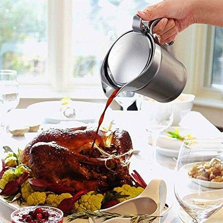 Double Insulated Gravy Boat, Stainless Steel Sauce Jug for Gravy or Cream at Thanksgiving (450ML/16 OZ)