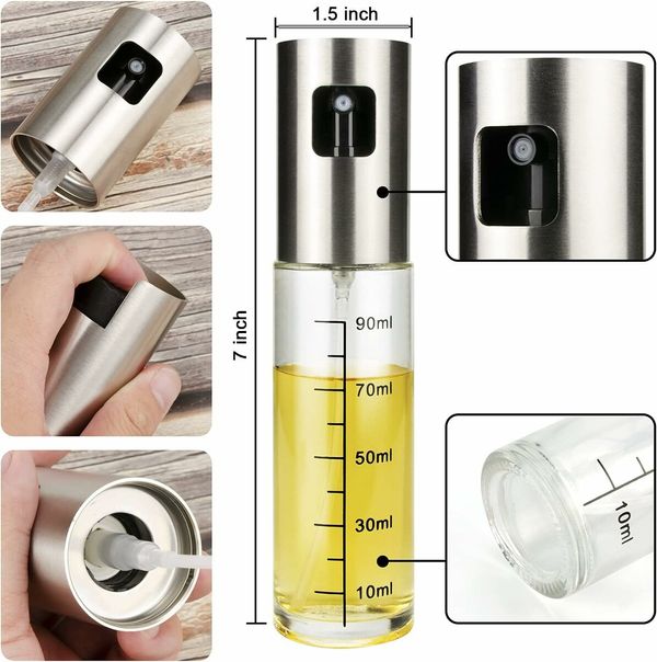 Olive Oil Sprayer for Cooking, 100ml Oil Spray Bottle, Portable Glass Oil Mister for BBQ