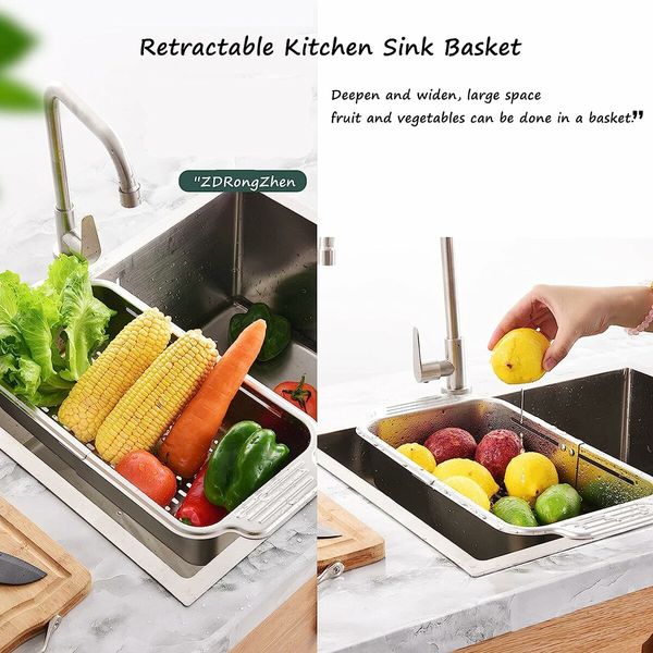 Kitchen Supply Over The Sink Stainless Steel Retractable Kitchen Sink Basket 44 x 21 cm