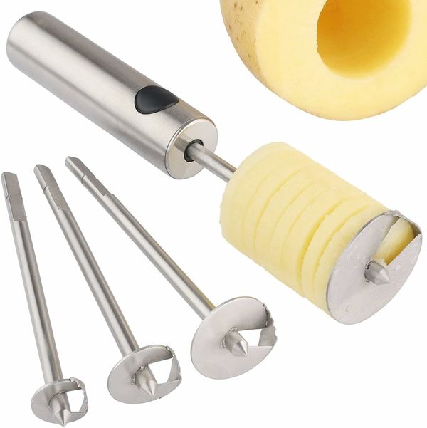 Veggie Core Drill Stainless Steel Vegetable Spiral Cutter Spiralizer Set of 4 for Coring (Veggie Core)