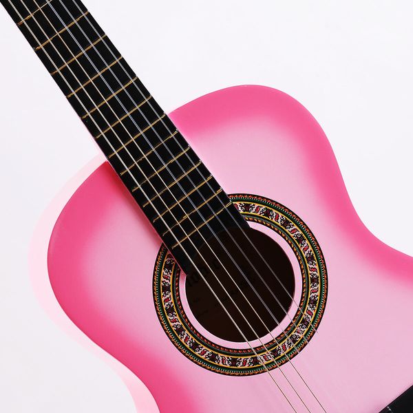 Melodic 34 Inch Kids Acoustic Guitar 6 Strings Tuner Cutaway Wooden Kids Gift Pink