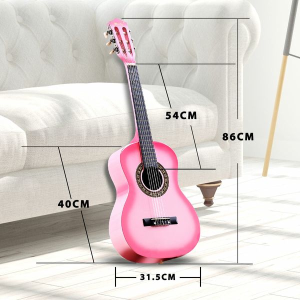 Melodic 34 Inch Kids Acoustic Guitar 6 Strings Tuner Cutaway Wooden Kids Gift Pink