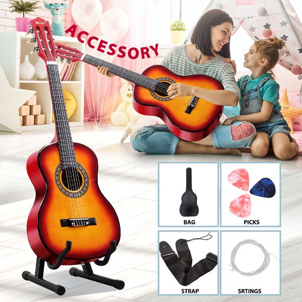 Melodic 34'' Kids Acoustic Guitar 6 Strings Tuner Cutaway Wooden Kids Gift Sunburst