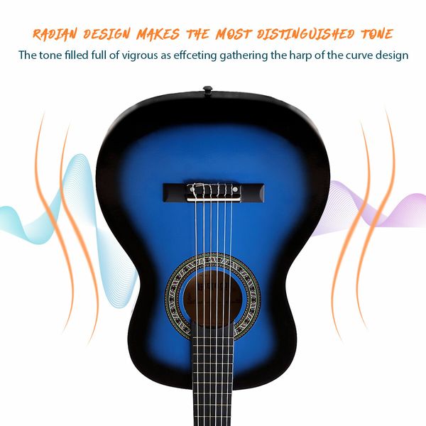 Melodic 34'' Kids Acoustic Guitar 6 Strings Tuner Cutaway Wooden Kids Gift Blue