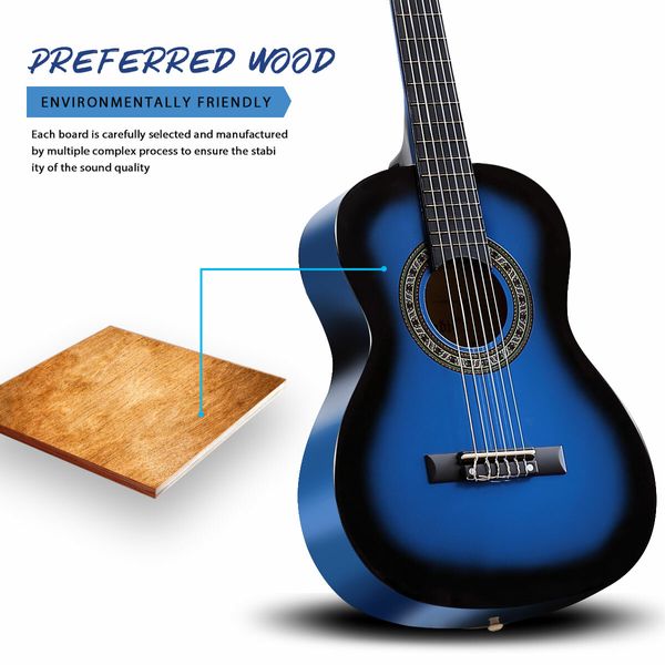 Melodic 34'' Kids Acoustic Guitar 6 Strings Tuner Cutaway Wooden Kids Gift Blue