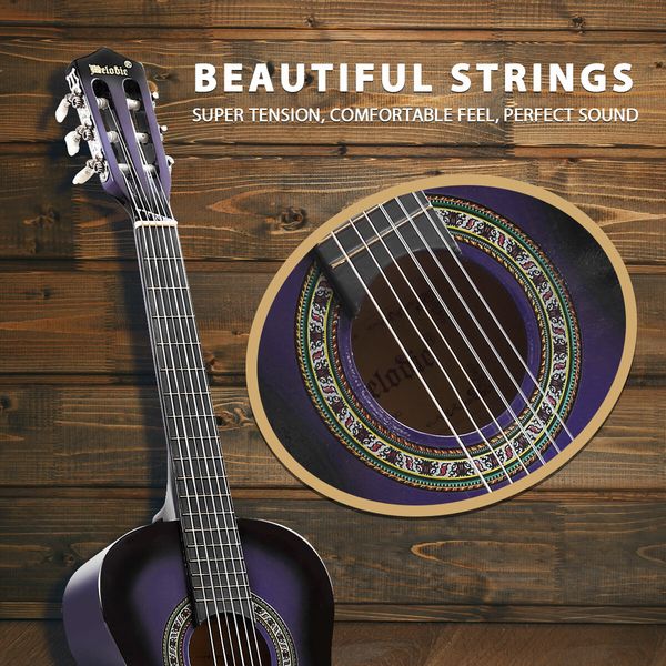 Melodic 34'' Kids Acoustic Guitar 6 Strings Tuner Cutaway Wooden Kids Gift Purple