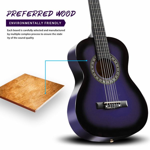 Melodic 34'' Kids Acoustic Guitar 6 Strings Tuner Cutaway Wooden Kids Gift Purple