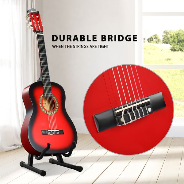 Melodic 34inch Kids Acoustic Guitar 6 Strings Tuner Cutaway Wooden Kids Gift Red